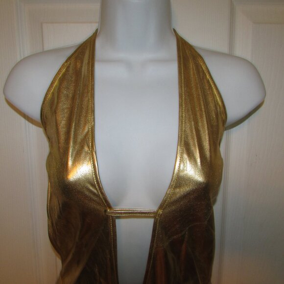 Gold Metallic Booty Shorts 1 Pc Romper - NEW - Picture 3 of 8